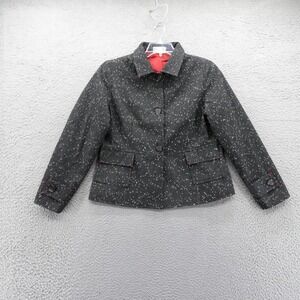Mary McFadden‎ Collection Wool Tweed Blazer Size 14 Black White Womens Vintage
